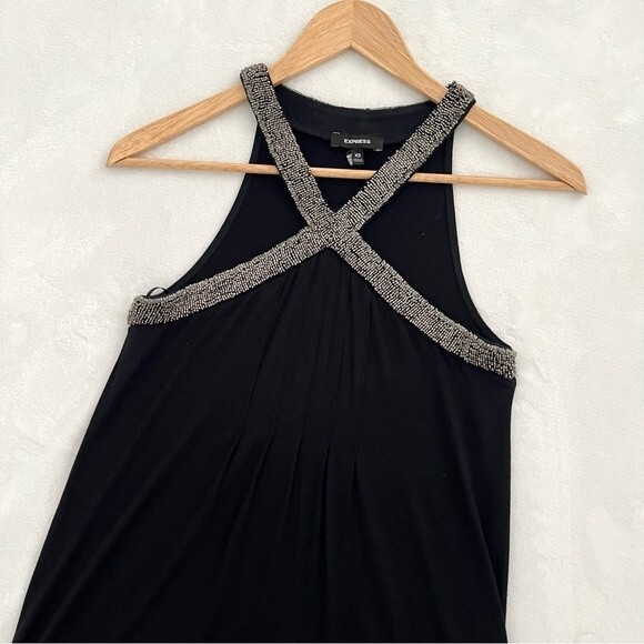 Express Black Beaded Neck Swing Mini Dress, Size XS - Picture 2 of 7